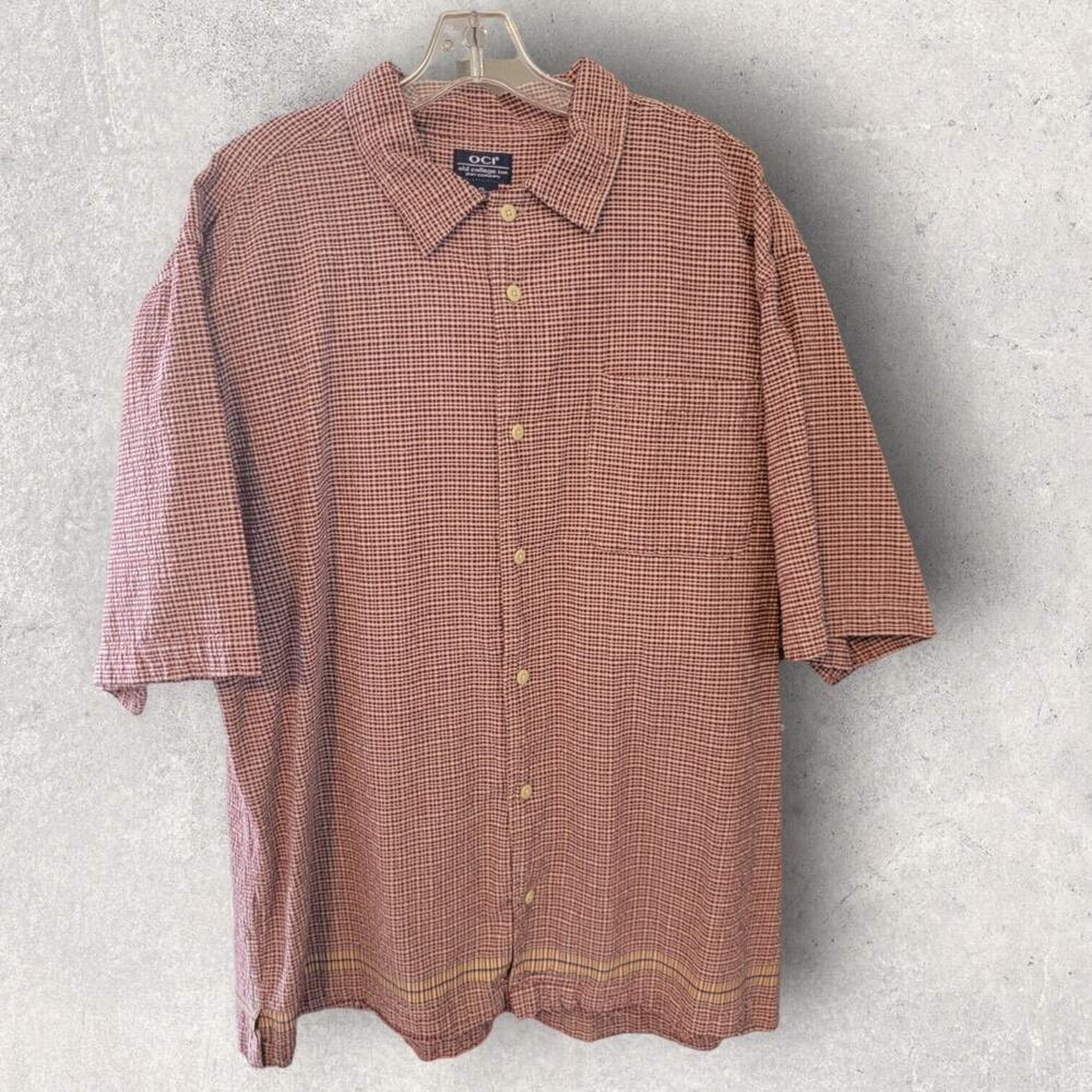 Old College Inn Mens Shirt Top XL Pockets Button Up Plaid Red Short Sleeve OCI